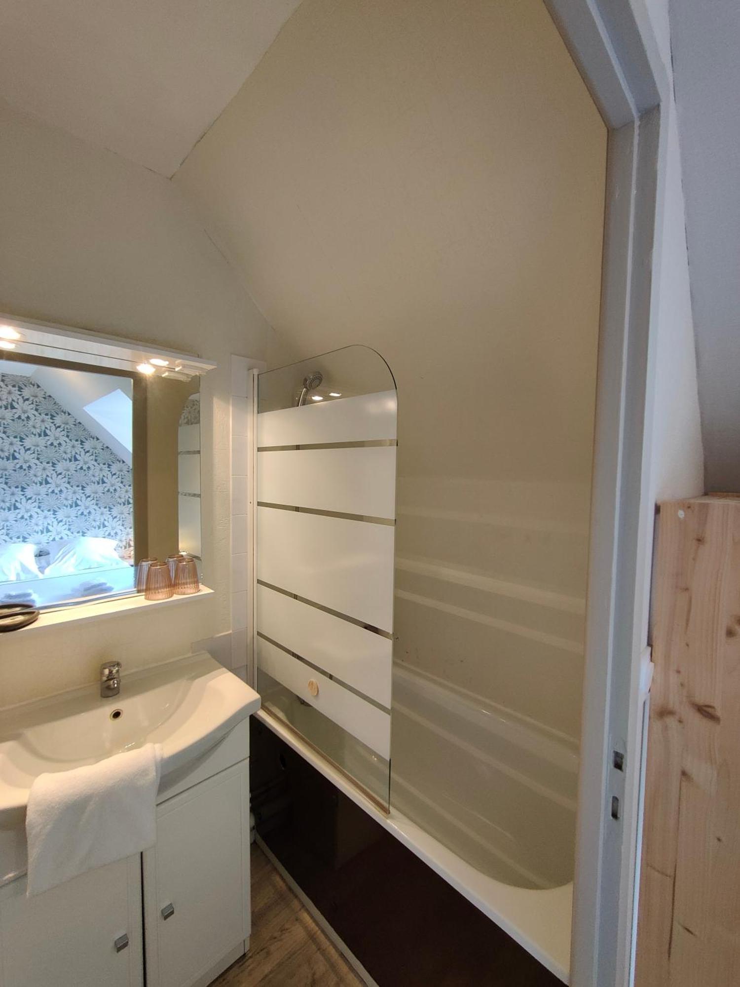 Chambre classique avec baignoire et douche sous mansarde
